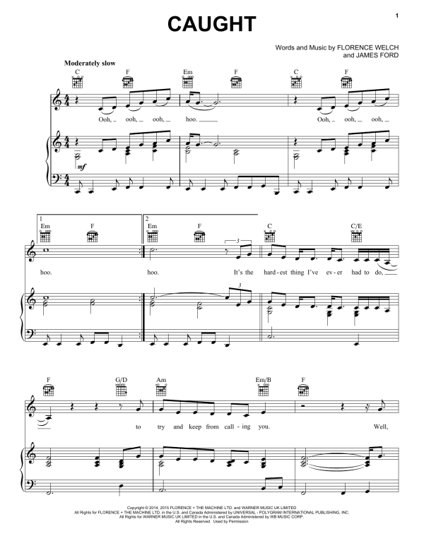 Florence And The Machine Caught Musik Noten - Piano, Vocal & Guitar Chords - 161908-0