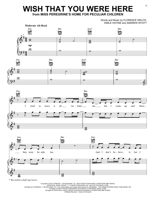 Florence And The Machine Wish That You Were Here Musik Noten - Piano, Vocal & Guitar Chords - 174207-0