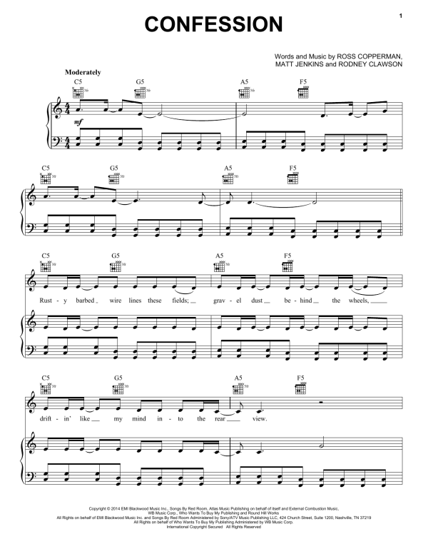 Florida Georgia Line Confession Musik Noten - Piano, Vocal & Guitar Chords - 167855-0