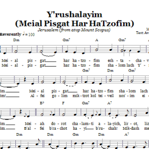 Folk Tune Y'rushalayim (Meial Pisgat Har HaTzofim) (Jerusalem; From Atop Mount Scopus) Musik Noten - Lead Sheet / Fake Book - 66326-0