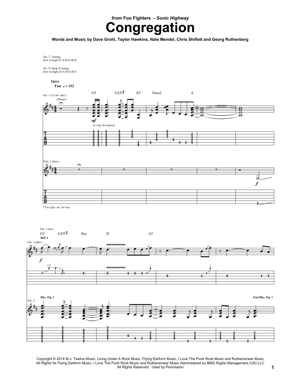 Foo Fighters Congregation Musik Noten - Guitar Tab - 167867-0