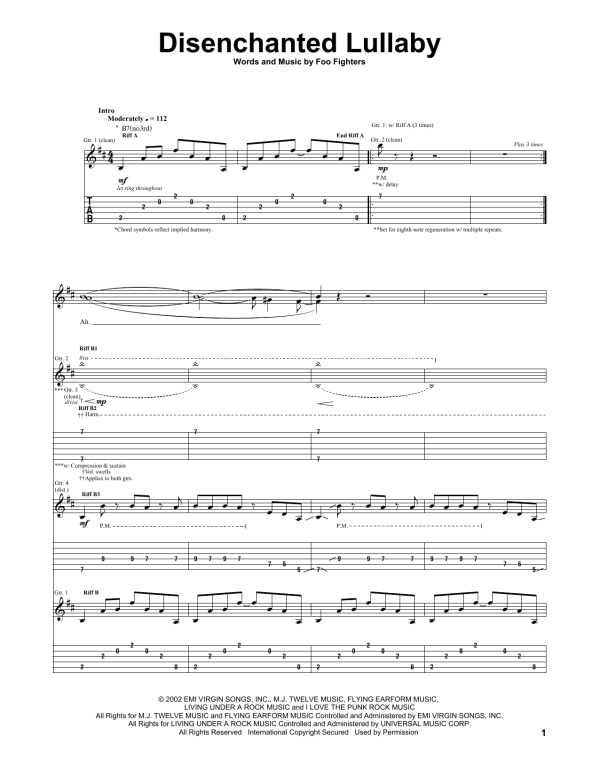 Foo Fighters Disenchanted Lullaby Musik Noten - Guitar Tab - 23457-0