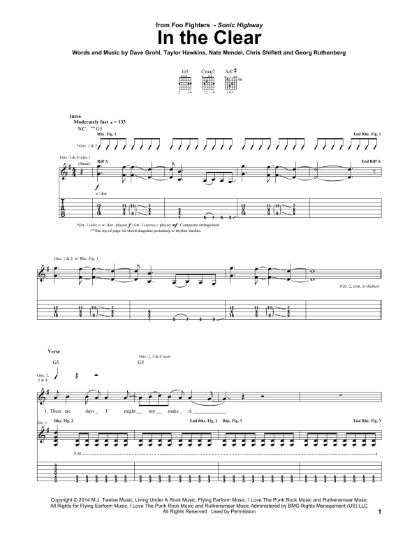 Foo Fighters In The Clear Musik Noten - Guitar Tab - 167862-0