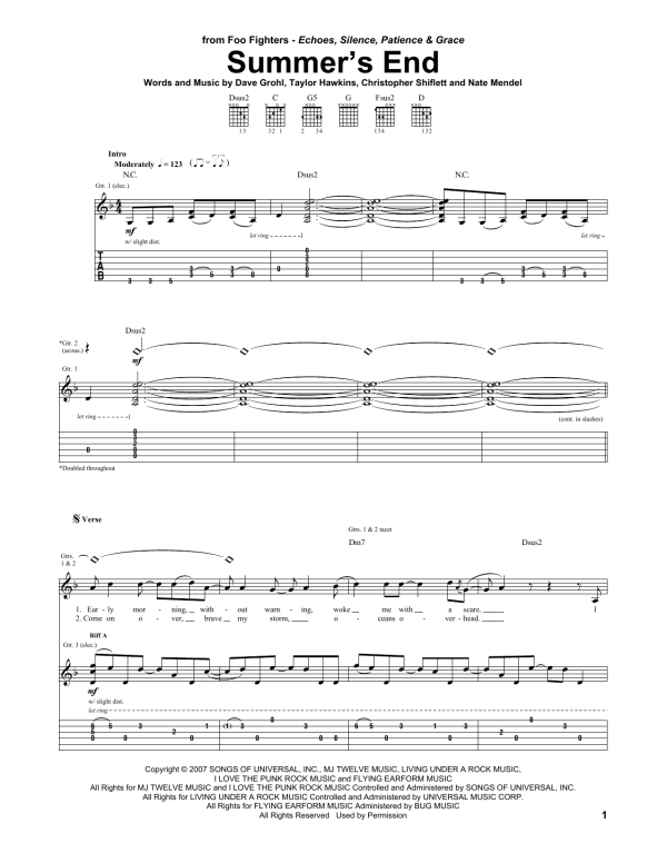 Foo Fighters Summer's End Musik Noten - Guitar Tab - 63734-0