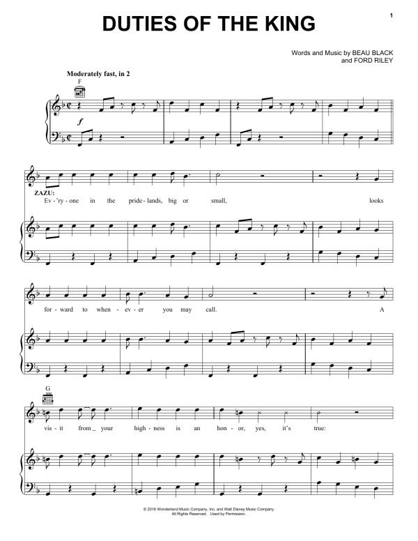 Ford Riley Duties Of The King Musik Noten - Piano, Vocal & Guitar Chords - 169246-0