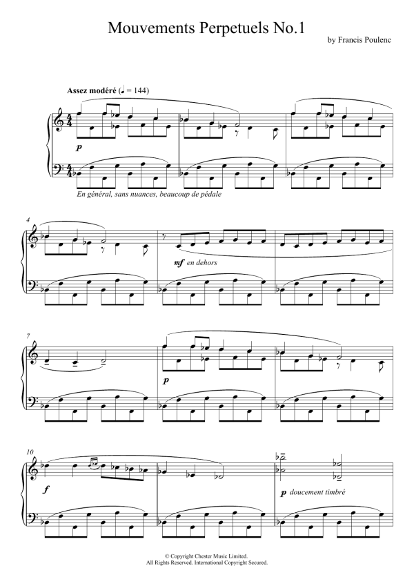 Francis Poulenc Mouvement Perpetuel No. 1 Musik Noten - Piano Solo - 118764-0