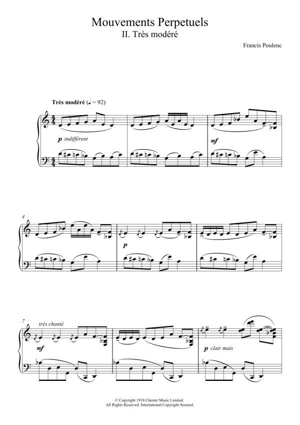Francis Poulenc Mouvement Perpetuel No. 2 Musik Noten - Piano Solo - 118816-0