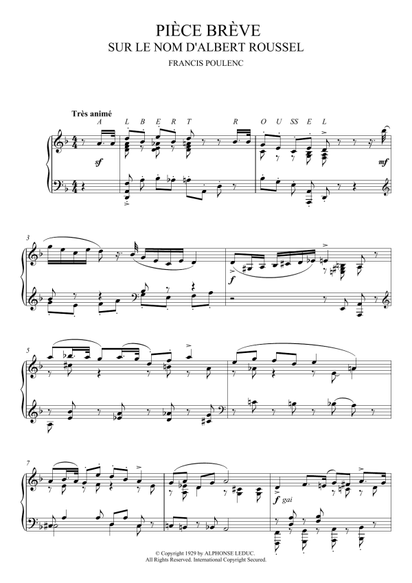 Francis Poulenc Piece Breve Sur Le Nom D'Albert Roussel Musik Noten - Piano Solo - 118815-0