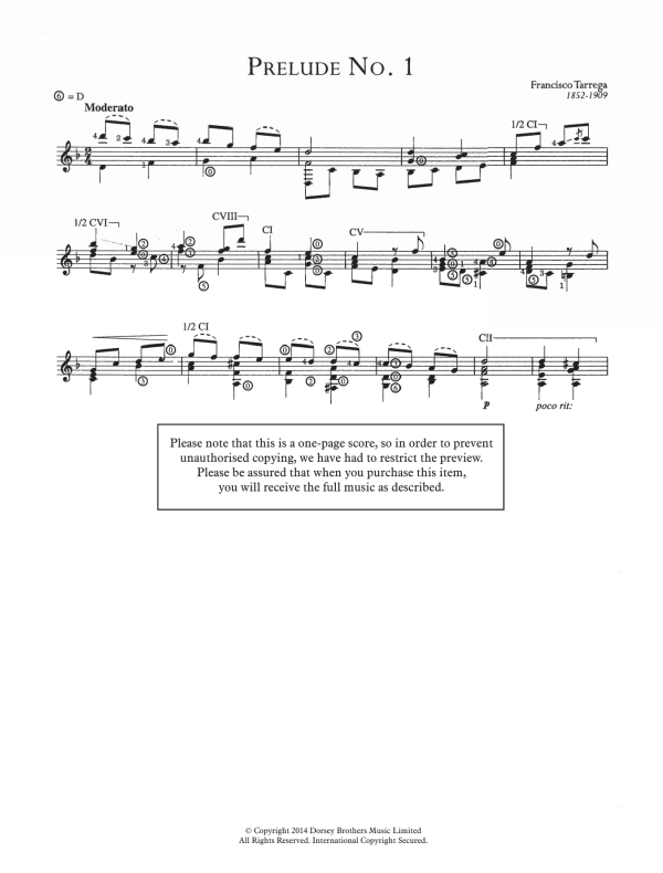 Francisco Tárrega Prelude No.1 Musik Noten - Easy Guitar - 118888-0