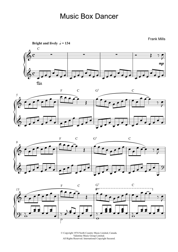 Frank Mills Music Box Dancer Musik Noten - Piano Solo - 48578-0