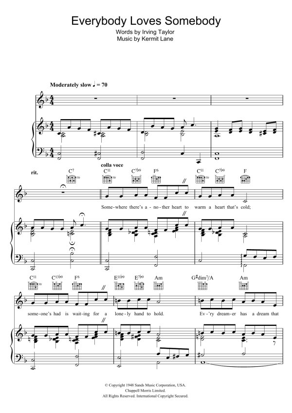 Frank Sinatra Everybody Loves Somebody Musik Noten - Piano, Vocal & Guitar Chords - 47480-0