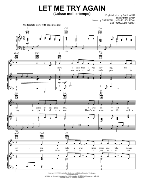Frank Sinatra Let Me Try Again (Laisse Moi Le Temps) Musik Noten - Piano, Vocal & Guitar Chords - 156662-0