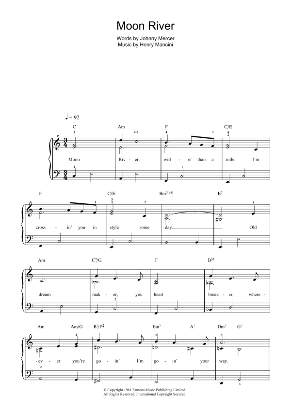 Frank Sinatra Moon River (from Breakfast At Tiffany's) Musik Noten - Beginner Piano - 40118-0