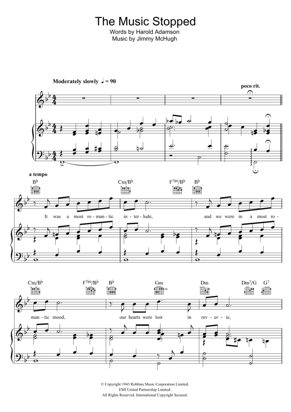 Frank Sinatra The Music Stopped Musik Noten - Piano, Vocal & Guitar Chords - 47203-0