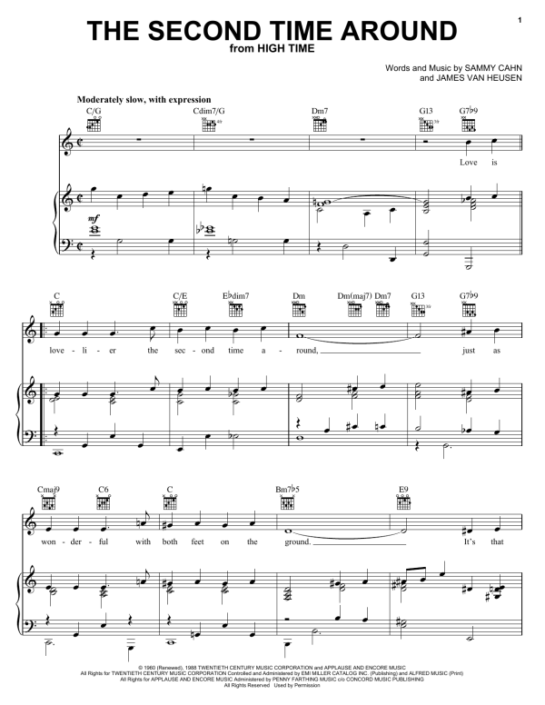 Frank Sinatra The Second Time Around Musik Noten - Piano, Vocal & Guitar Chords - 53877-0