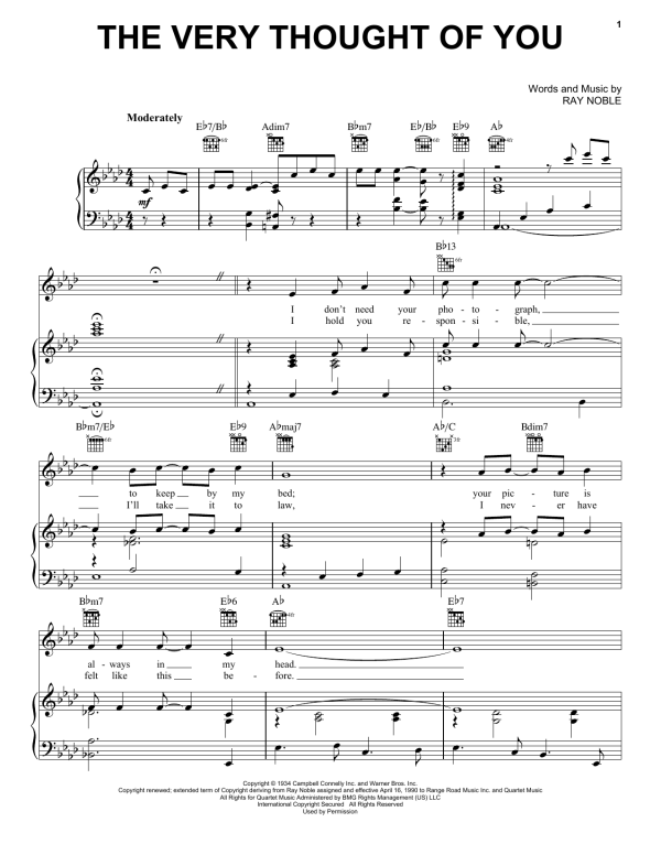 Frank Sinatra The Very Thought Of You Musik Noten - Piano, Vocal & Guitar Chords - 16453-0