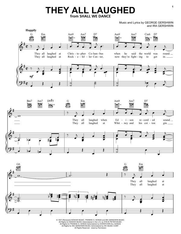 Frank Sinatra They All Laughed Musik Noten - Piano, Vocal & Guitar Chords - 95642-0
