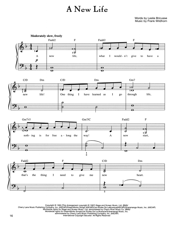 Frank Wildhorn A New Life Musik Noten - Easy Piano - 160064-0