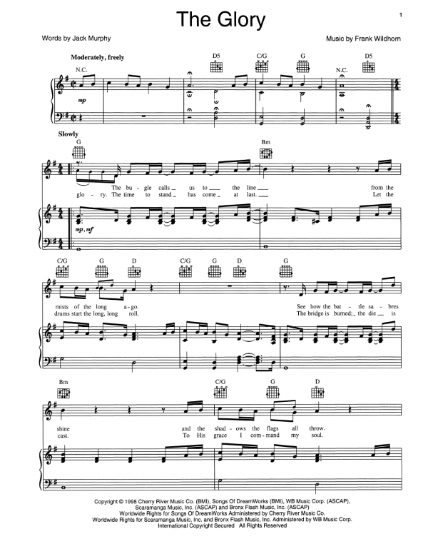 Frank Wildhorn The Glory Musik Noten - Piano, Vocal & Guitar Chords - 159235-0