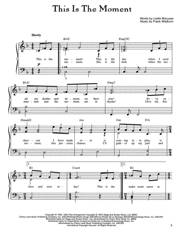 Frank Wildhorn This Is The Moment Musik Noten - Easy Piano - 160511-0