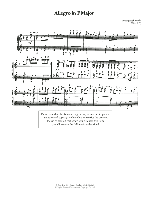 Franz Joseph Haydn Allegro Musik Noten - Piano Solo - 119419-0