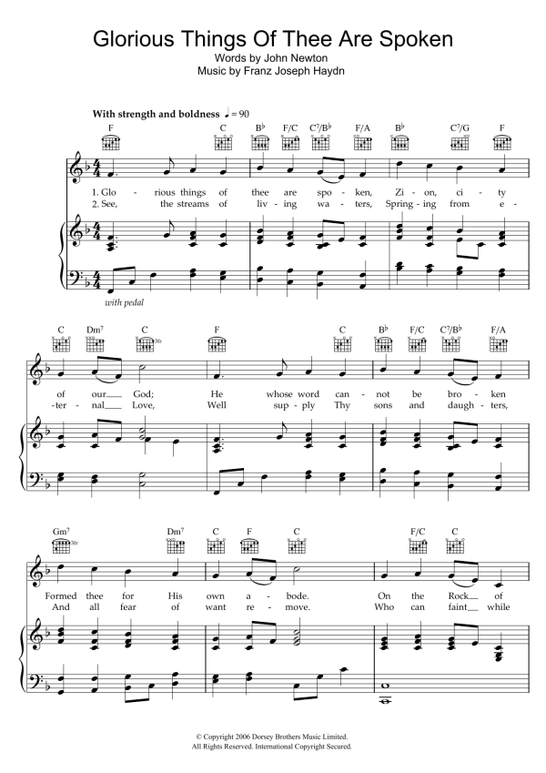Franz Joseph Haydn Glorious Things Of Thee Are Spoken Musik Noten - Piano, Vocal & Guitar Chords - 47187-0