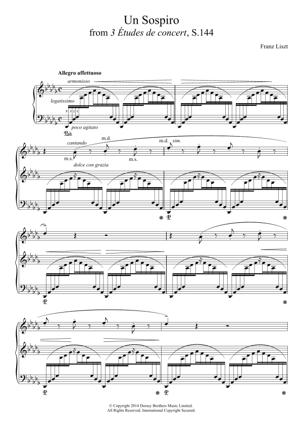 Franz Liszt Un Sospiro, For Piano In D Flat Major (grande Études De Concert No. 3) Musik Noten - Piano Solo - 119506-0