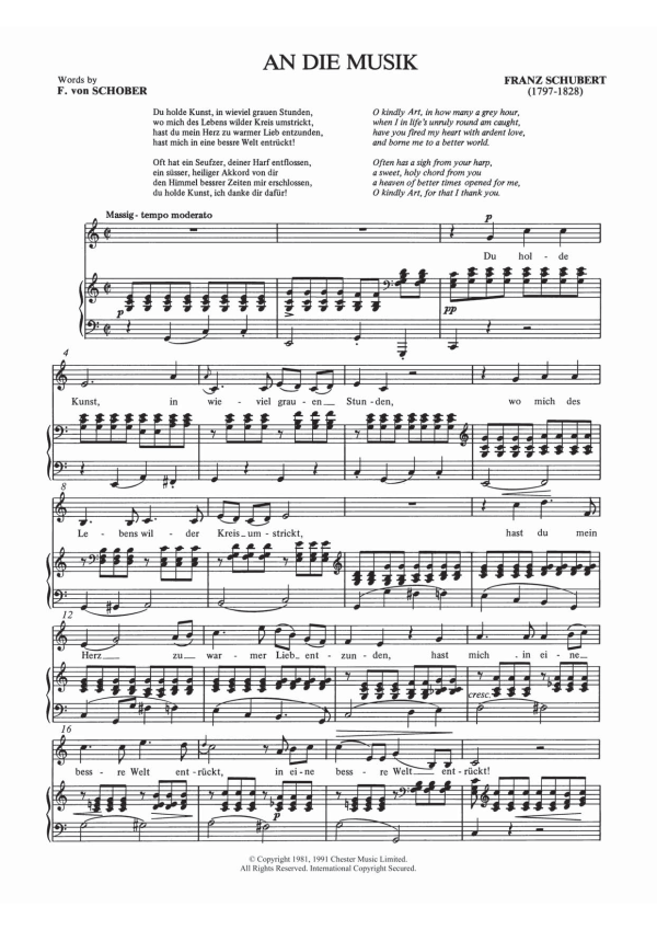 Franz Schubert An Die Musik Musik Noten - Piano, Vocal & Guitar Chords - 121609-0
