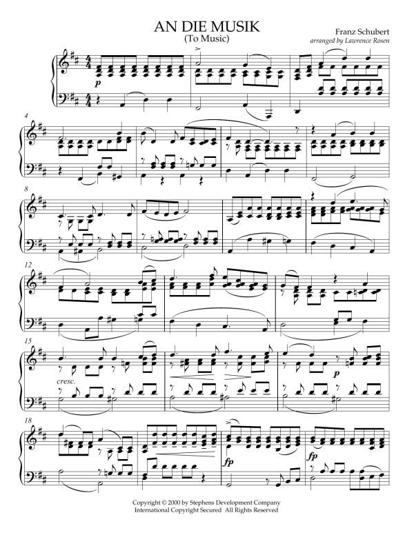 Franz Schubert An Die Musik (To Music) (arr. Lawrence Rosen) Musik Noten - Piano Solo - 21584-0