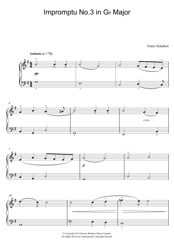 Franz Schubert Impromptu No. 3 in G Flat Major, Op.90 (excerpt) Musik Noten - Piano, Vocal & Guitar Chords - 120948-0