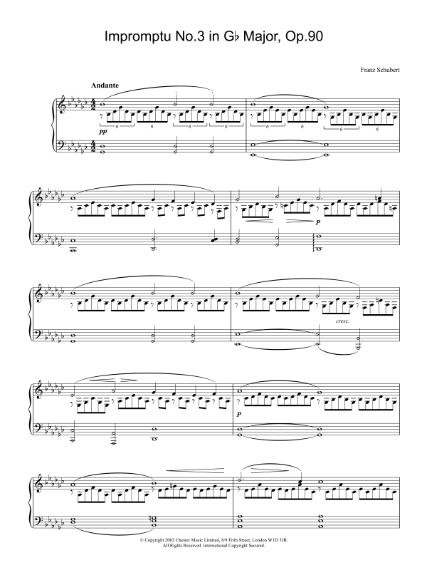 Franz Schubert Impromptu No.3 in Gb Major, Op.90 Musik Noten - Piano Solo - 26602-0