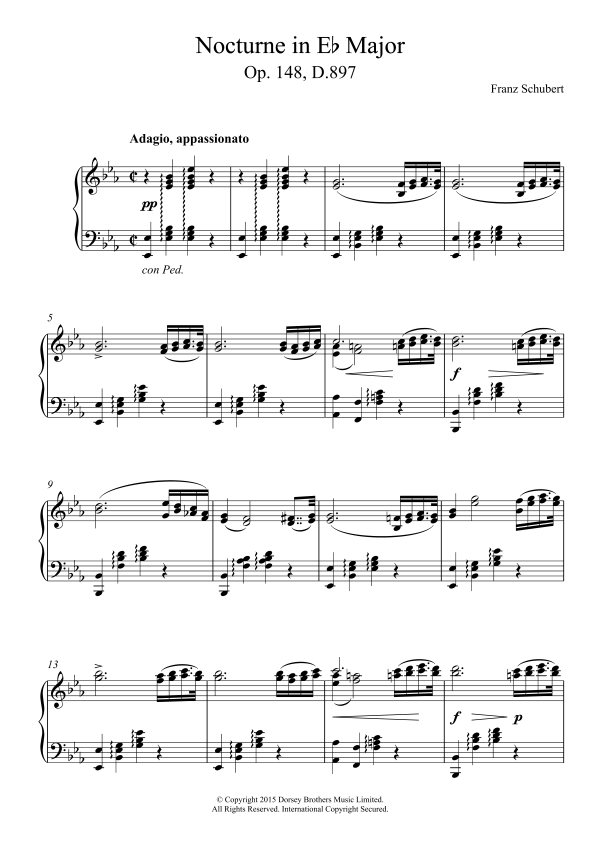 Franz Schubert Nocturne in E-flat Major, Op. 148, D. 897 Musik Noten - Piano Solo - 26613-0