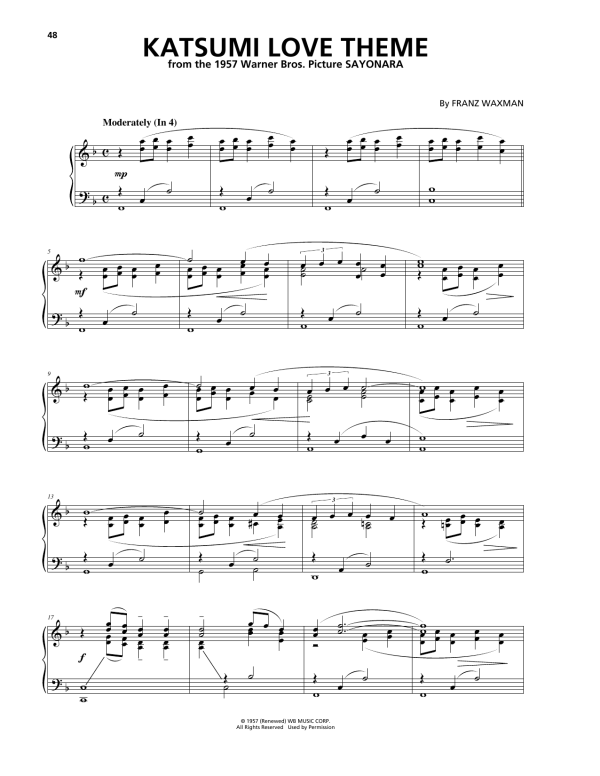Franz Waxman Katsumi Love Theme Musik Noten - Piano Solo - 175064-0