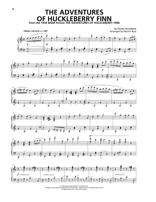 Franz Waxman The Adventures Of Huckleberry Finn Musik Noten - Piano Solo - 175057-0