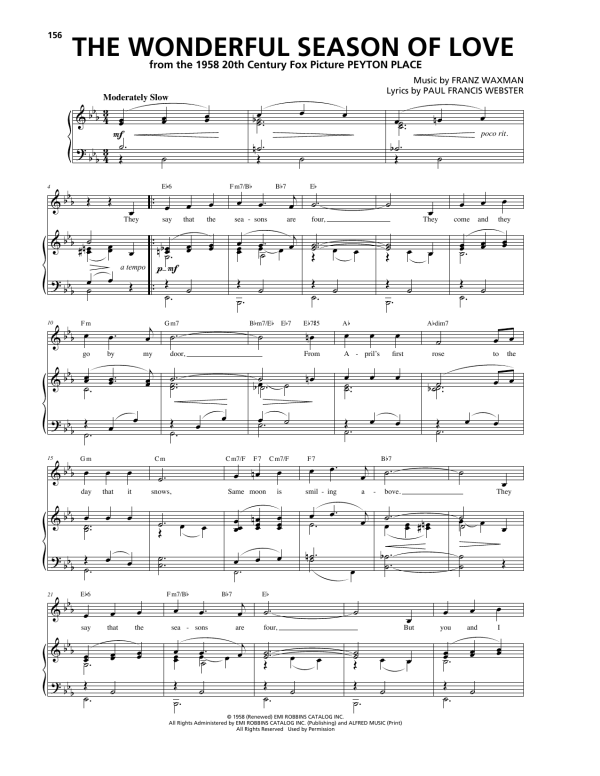 Franz Waxman The Wonderful Season Of Love Musik Noten - Piano, Vocal & Guitar Chords - 175090-0
