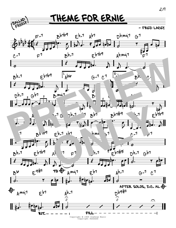 Fred Lacey Theme For Ernie Musik Noten - Real Book – Melody & Chords – C Instruments - 60864-0