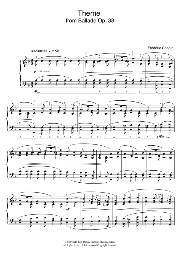 Frédéric Chopin Ballade Op. 38 (Theme) Musik Noten - Piano Solo - 47115-0