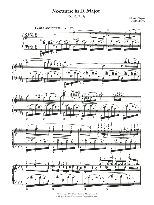 Frédéric Chopin Nocturne in D Flat Major, Op.27 No.2 Musik Noten - Piano Solo - 119457-0