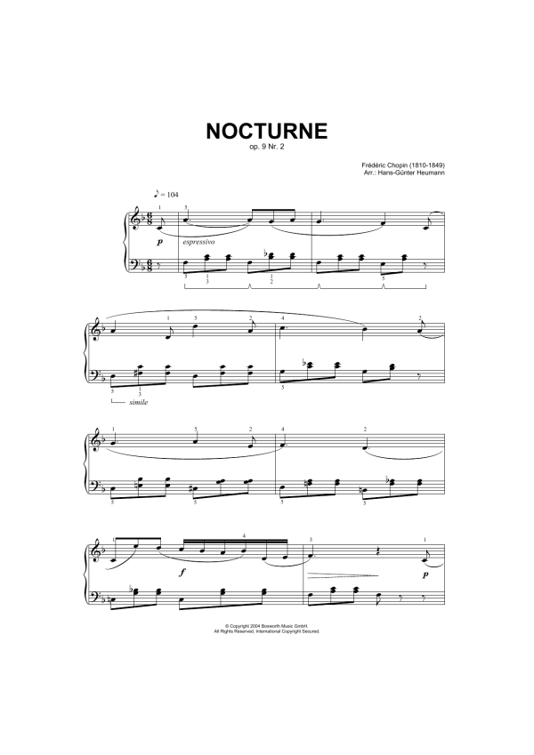 Frédéric Chopin Nocturne in E Flat Major, Op.9, No.2 (arr. Hans-Gunter Heumann) Musik Noten - Piano Solo - 46226-0