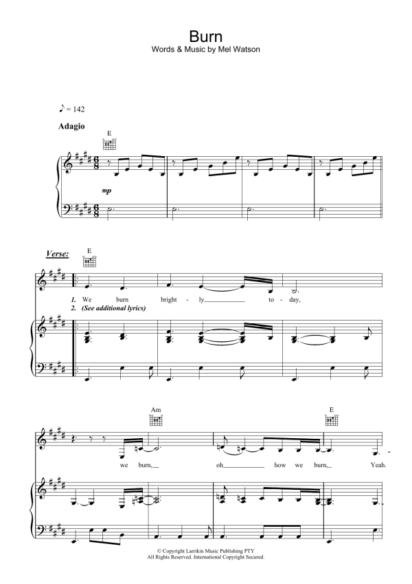 Fruit Burn Musik Noten - Piano, Vocal & Guitar Chords - 38897-0