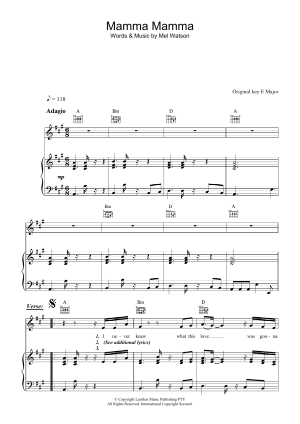 Fruit Mamma Mamma Musik Noten - Piano, Vocal & Guitar Chords - 38912-0
