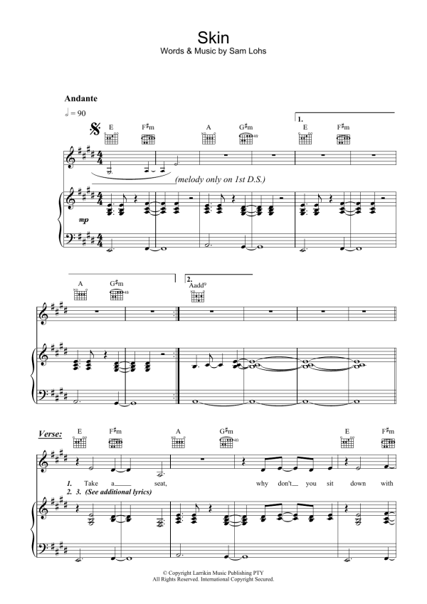 Fruit Skin Musik Noten - Piano, Vocal & Guitar Chords - 38899-0