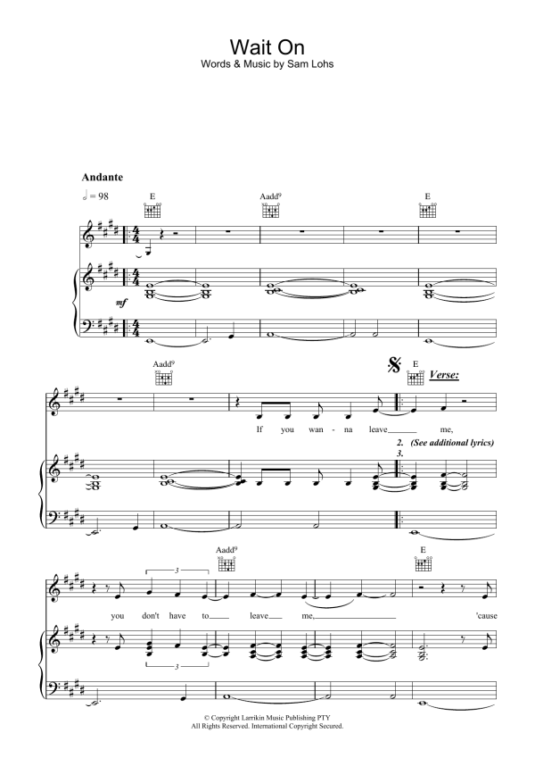 Fruit Wait On Musik Noten - Piano, Vocal & Guitar Chords - 38900-0