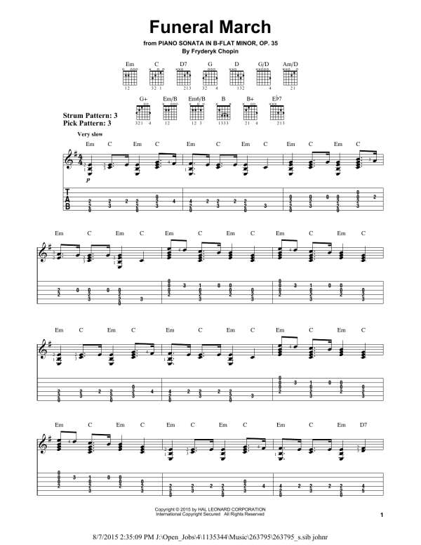 Fryderyk Chopin Funeral March Musik Noten - Easy Guitar Tab - 161105-0