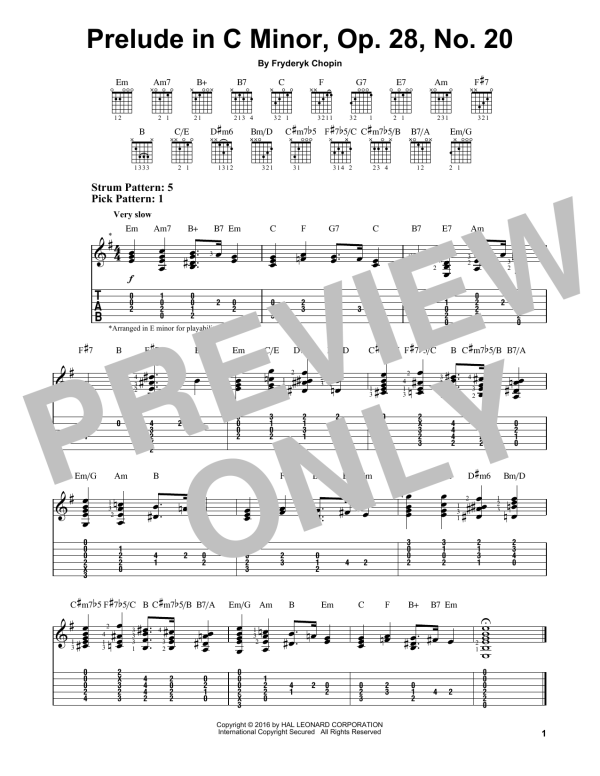 Fryderyk Chopin Prelude In C Minor, Op. 28, No. 20 Musik Noten - Easy Guitar Tab - 167507-0
