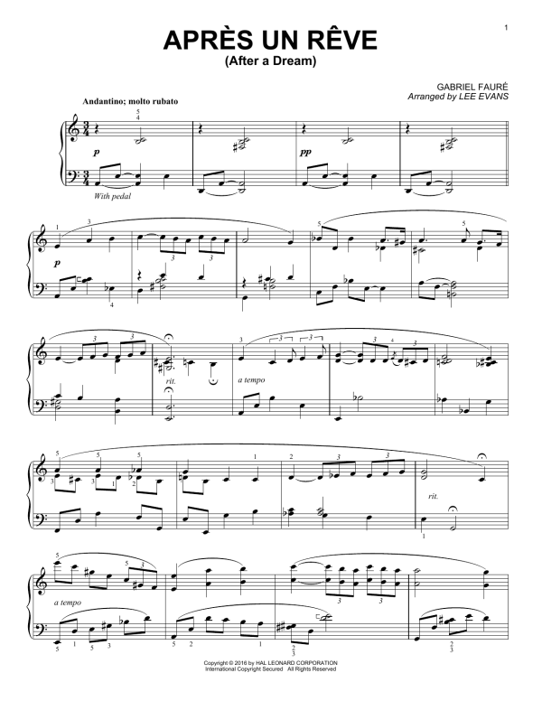 Gabriel Fauré Apres un reve (arr. Lee Evans) Musik Noten - Piano Solo - 163898-0