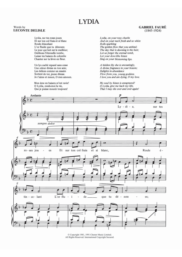 Gabriel Fauré Lydia Musik Noten - Piano & Vocal - 121601-0