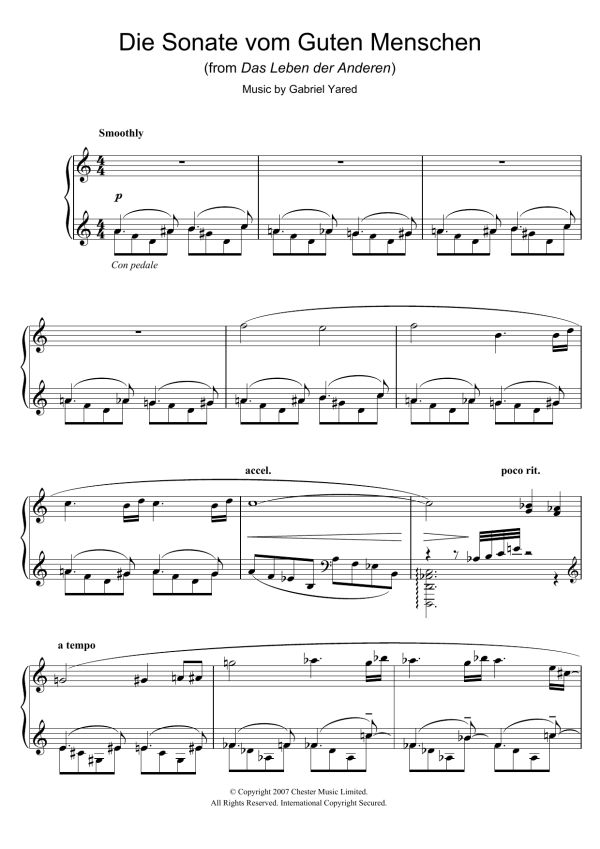 Gabriel Yared Die Andere Sonate (from Das Leben der Anderen) Musik Noten - Piano Solo - 40036-0