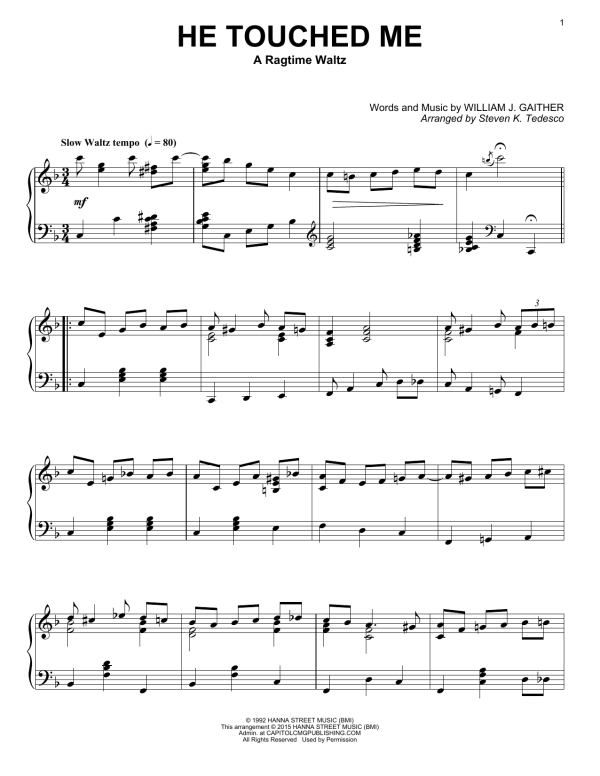 Gaither Vocal Band He Touched Me (arr. Steven K. Tedesco) [Ragtime version] Musik Noten - Piano Solo - 160777-0