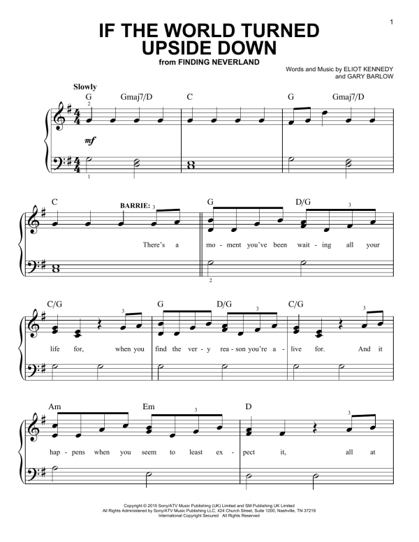 Gary Barlow & Eliot Kennedy If The World Turned Upside Down Musik Noten - Easy Piano - 175487-0